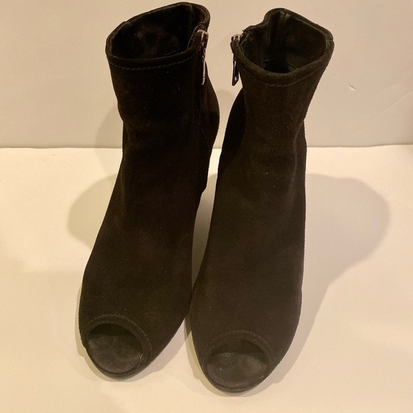 PRADA Black Suède Open Toe Wedge Booties - Picture 4 of 7